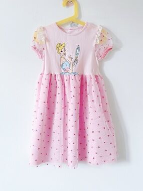 Cinderella Pink Princess Graphic Tulle Heart Dress Toddler Girl Cotton Mesh 3-4T